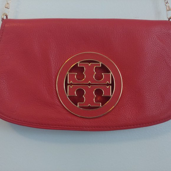11x6 Tory Burch Orange Leather Amanda Logo Crossbody Bag REPLACED CHAIN STRAP - Picture 1 of 13